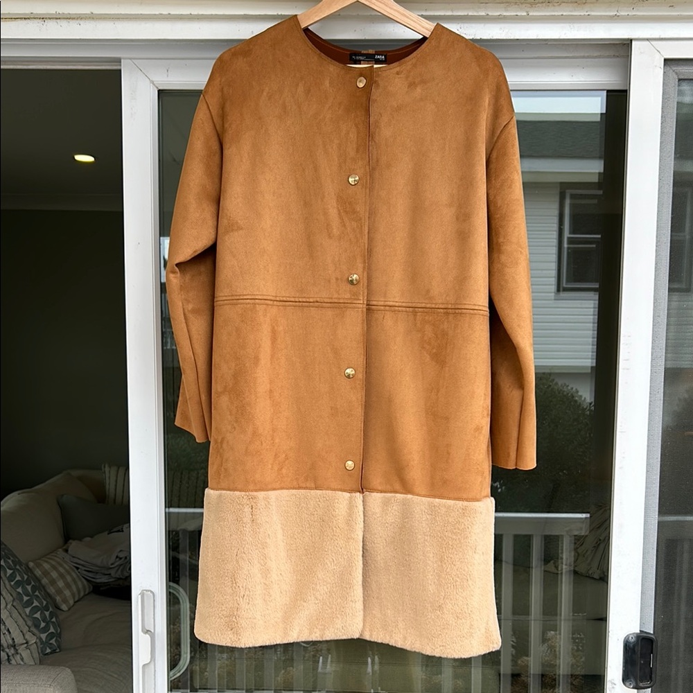 Zara Tan Suede and Shearling Women's Coat